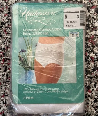 De colección. Bragas calzoncillos Underscore JCPenney 100 % algodón mercerizado paquete de 3 blancos talla 8 Foto 1 de 2