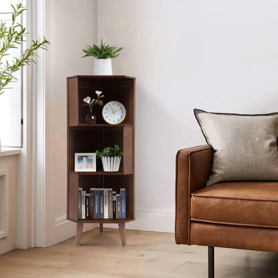 33*115 cm/13*45,3 pulgadas gabinete de almacenamiento marrón de tres niveles estante de almacenamiento de esquina Foto 1 de 4