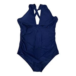 Costume da bagno donna Daci taglia XXL pezzo unico controllo pancia increspato blu navy nuovo con etichette - Foto 1 di 4