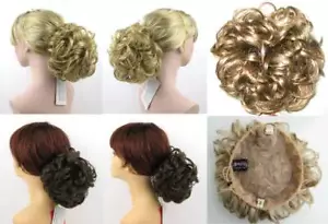 LARGE CURLY HAIR CHIGNON MESSY BUN UPDO WEDDING PAGEANT HAIRPIECE DRAWSTRING - Picture 1 of 15