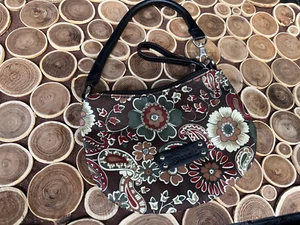 Tignanello Brown Floral Paisley Zip Pouch with Strap - 7.5" x 5.25" - Picture 1 of 6