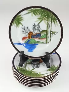 8 Stück Vintage Hayasi Fine China Kutani Brot & Butter Teller asiatische Szene - Bild 1 von 11