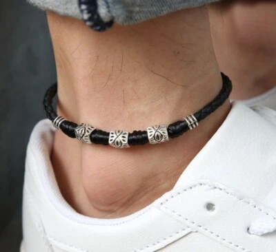Women/ Men Genuine Leather Cubic Evil Eye Black Rope Anklet Bracelet One Size - Image 1 of 4