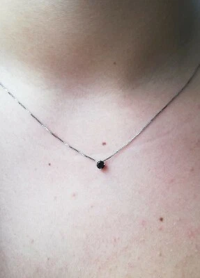 COLLANA CON ZIRCONE NERO 4MM E CATENINA A 45 CM IN ARGENTO 925 RODIATO ORO 18KT - Immagine 1 di 3