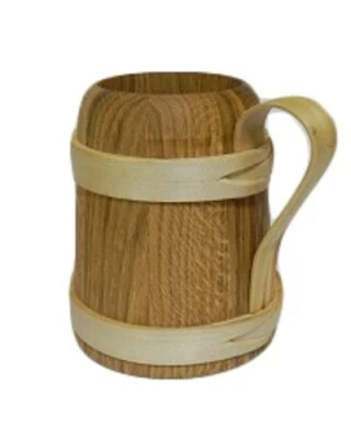 Wood Oak Beer Mug Cup 1 Pint - Very Solid Wooden Father's Day Gift 0.5 L M8 - Image 1 of 2