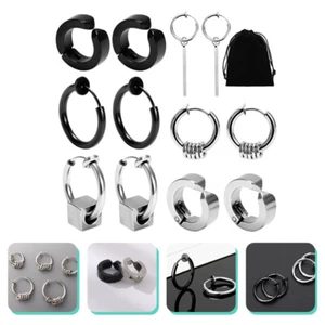 Set 6 Paia Orecchini Clip Orecchino Uomo Acciaio Inox Gioielli per Uomo - Foto 1 di 12