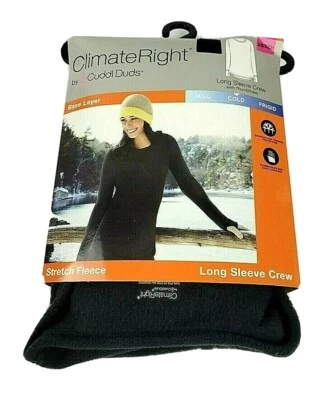 Cuddl Duds Black Climate Right Women’s XS Long Sleeve Crew Stretch Fleece Shirt - Image 1 of 2