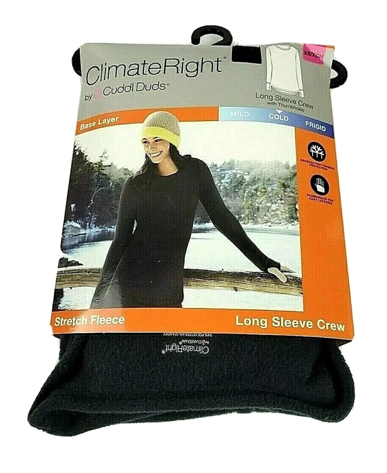 2 Cuddl Duds Climate Right Stretch Fleece Top Womens XS Thumbholes Base Layer