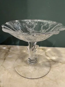Vintage Fostoria Meadow Rose Baroque Etched Compote Dish Candy 4.5" Tall - Picture 1 of 7