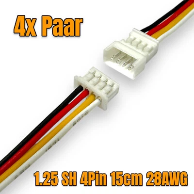 4x Paar Micro JST SH 1.25 4PIN Male Female Stecker Buchse 15cm Kabel Kupplung RC - Bild 1 von 4