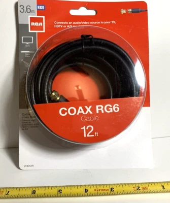 RCA Coax RG6 Cable 12ft for TV HDTV or A/V Receiver VH612R New Sealed - Image 1 of 4