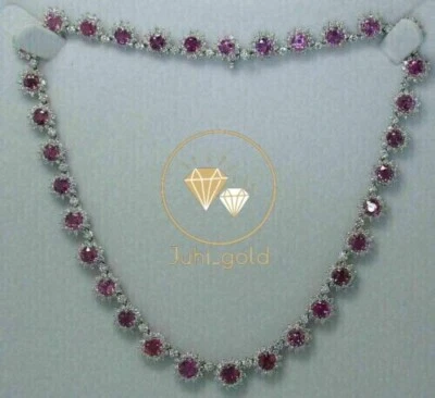 Precioso collar de diamantes y zafiros rosas simulados de 15 quilates enchapado en oro blanco de 14 k Foto 1 de 4