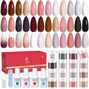 Lavender Violets 20PCS Fast-Dry Dip-Powder-Nail Kit Nude Glitter Pink and Brown - Picture 1 of 12