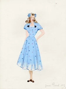 "PROJET DE ROBE HAUTE-COUTURE" Maquette gouache originale Germaine POCARD 1940 - Picture 1 of 1