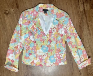 Harolds Women's 12 Pastel Floral Fitted Cotton Blend Blazer Satin Lined Jacket - Picture 1 of 10