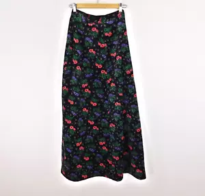 Falda Larga Línea A Floral Negra Vintage C&A Talla 8/10 Tapiz Estilo Años 80 - Imagen 1 de 5