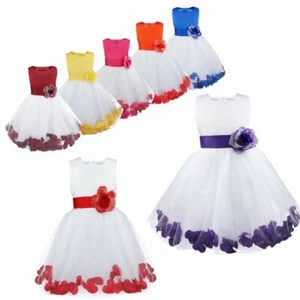 UK Kids Flower Girls Petal Hem Princess Dress Wedding Bridesmaid Party Ball Gown - Picture 1 of 43