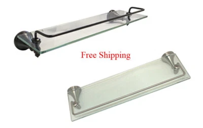 Accesorios de baño de níquel satinado para protección de casa 18" x 6" estante de vidrio baño Foto 1 de 3