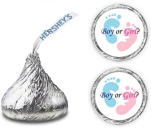 324 Gender Reveal Footprints Kisses Labels for Baby Shower - Picture 1 of 3