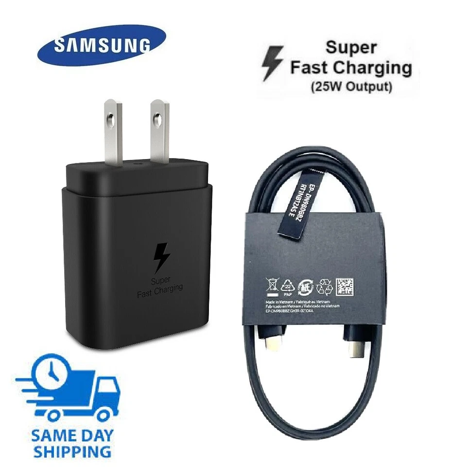 OEM Samsung 25W Type USB-C Super Fast Wall Charger Cable Galaxy S22 S21 Ultra FE - Image 1 of 1