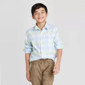 Cat & Jack Boy's Blue Green Plaid Long Sleeve Button Down Shirt Size XS (4/5) - Picture 1 of 7