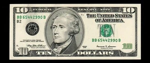 $10 1999 Federal Reserve Note Uncirculated Free Shipping (H91) - Picture 1 of 2