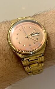 Soviet Gold Plated Watch Raketa Calendar Mechanical Wristwatch Original 1985