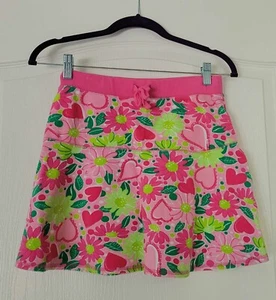 LILLY PULITZER Girl’s Pinks Greens Hearts Floral Terry Cotton Skirt Tie Waist 16 - Picture 1 of 9