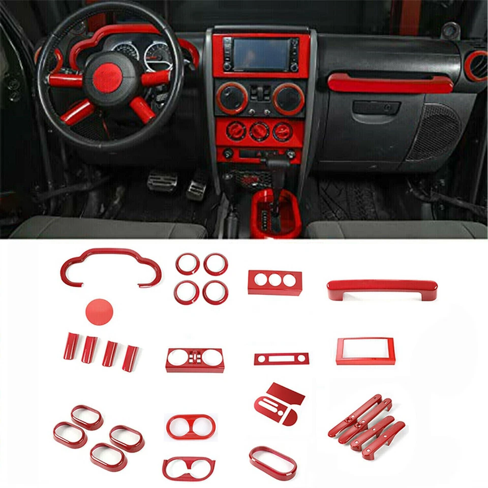29pcs/set Interior Decoration Cover Trim Panel Kit For Jeep Wrangler JK 2007-10 Foto 1 de 4