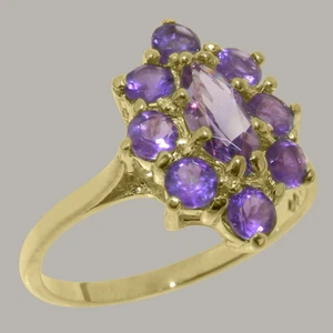 Solid 10k Yellow Gold Natural Amethyst Womens Cluster Ring - Sizes 4 to 12 - Picture 1 of 5