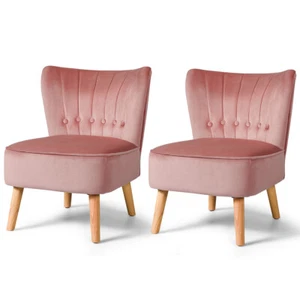 2-Set Accent Chair Retro AppearanceTufted Velvet Leisure Chair Single Sofa Pink - Picture 1 of 6
