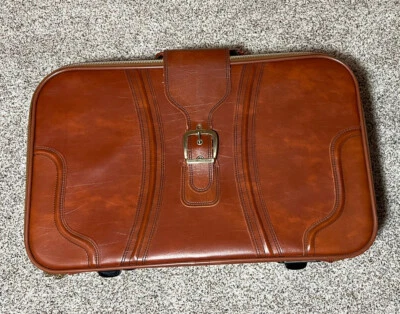 Maleta de viaje de cuero marrón vintage Sears modelo Rn35440 Foto 1 de 4