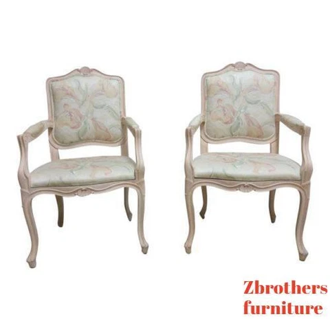 Vintage Pair French Carved Casa Stradivari Dining Room Fireside Lounge Arm Chair Cover