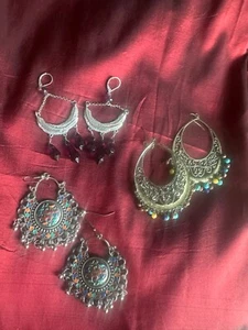 3 pairs of multi-color, multi-tone Bohemian earrings. New and used. - Picture 1 of 8