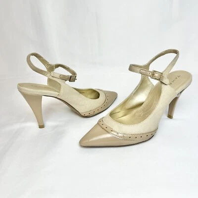 Zapatos Tahari para mujer Alycia con cordones charol y lino tacones en punta beige talla 7 Foto 1 de 4