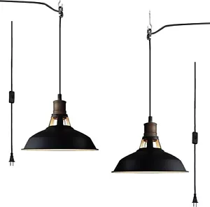 Plug-in Barn Pendant Light Black Farmhouse with On/Off Switch Swag Set of 2 - Picture 1 of 7