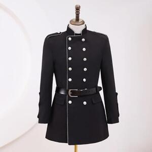 Men's Formal Costumes England Style Stand Collar Mid Length Double Breasted Belt