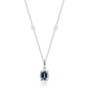 1.54 Ct Natural Emerald Cut Aquamarine and Diamond 10K White Gold Dainty Pendant - Picture 1 of 4