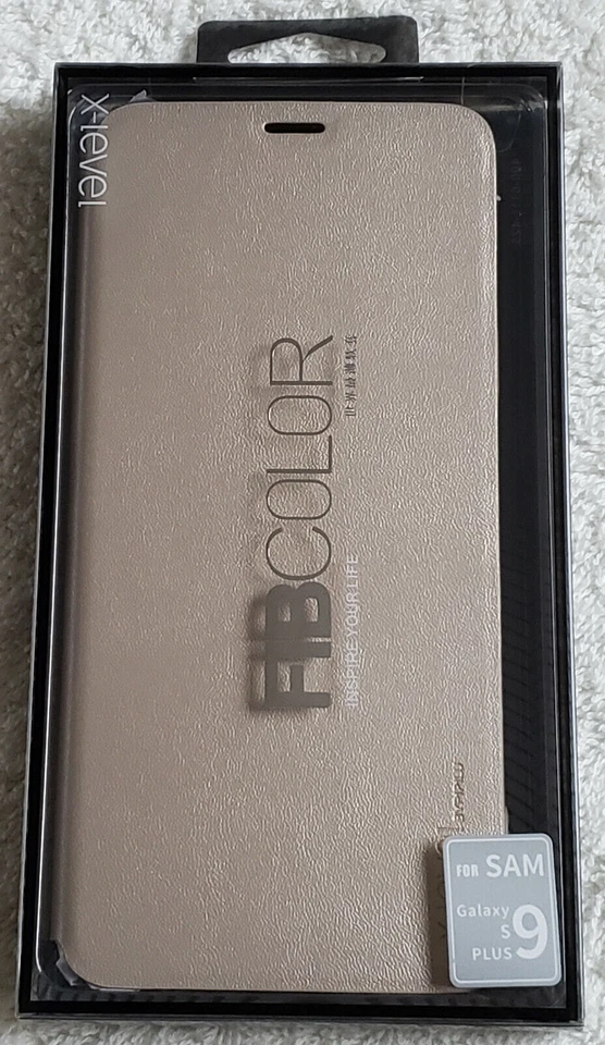 For Samsung Galaxy S9 PLUS X-Level FIBCOLOR Ultra Slim Full Flip Case/Stand GOLD — 第 1/4 张图片