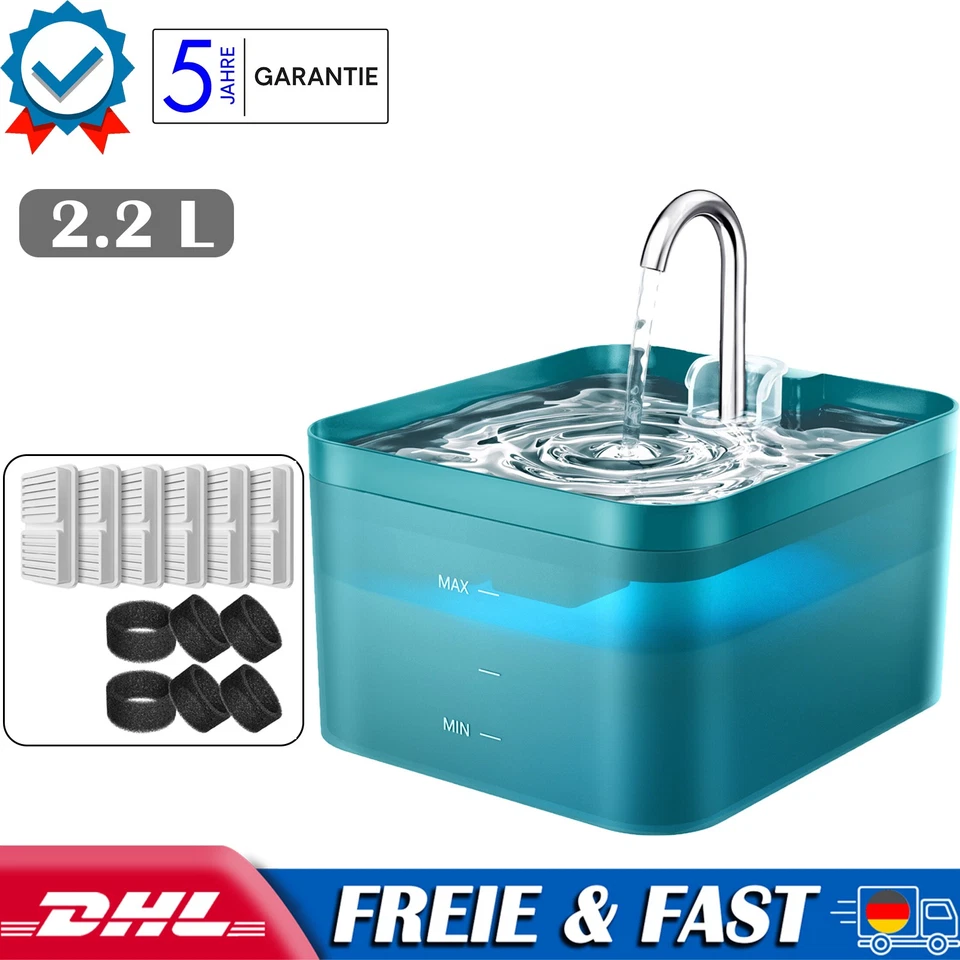 Trinkbrunnen für Katze 2.2L Automatische wasserbrunnen Leise Katzen Trinkbrunnen - Bild 1 von 1