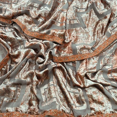 Bufandas de latón de terciopelo estola larga gris Dupatta de colección india velo envoltura de hiyab Foto 1 de 4