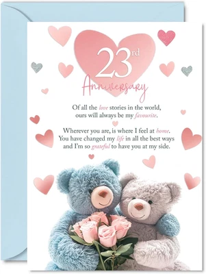 23Rd Anniversary Card for Women Men - Teddy Bear Roses - Happy 23 Year Anniversa - Image 1 of 4