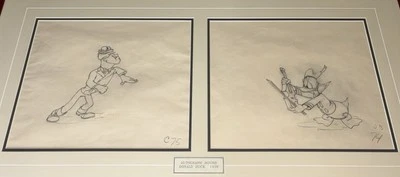 Disney-El sabueso autógrafo 1939 dibujos de producción Pato Donald y Mickey Rooney Foto 1 de 4