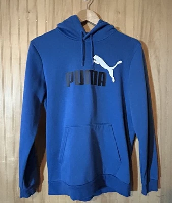 Puma Hoodie Blue White Panther Logo Sweatshirt Youth Small Kangaroo Pouch - Image 1 of 4