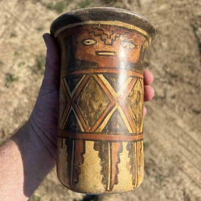 "HERMOSO RECIPIENTE POLICROMADO NAZCA ORIGINAL CILINDRO PRECOLOMBINO 6,7/8""T Q600" Foto 1 de 4