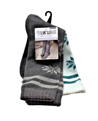 Muk Luks женщин снежинка загрузки носки 2 пары упаковка один размер новом зеленый серый новый - Изображение 1 из 4