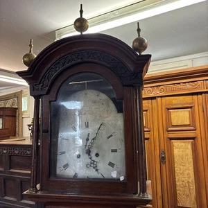 Stunning Mahogany Antique Grandfather Clock With Arched Dial Beautiful - Picture 1 of 6
