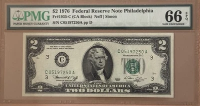 1976 $2 Federal Reserve Note PMG 66EPQ Philadelphia FR#1935-C - Image 1 of 2
