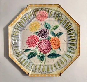 Vintage achteckiger John Derian Glas Decoupage Teller mit Dahlien 8 5/8" - Bild 1 von 6