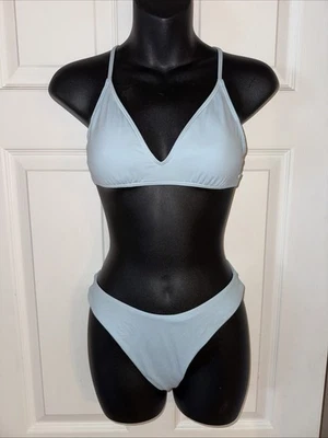 Roxy Bikini Set Light Blue High Rise Leg Cross Ties Back Size Medium - Image 1 of 4